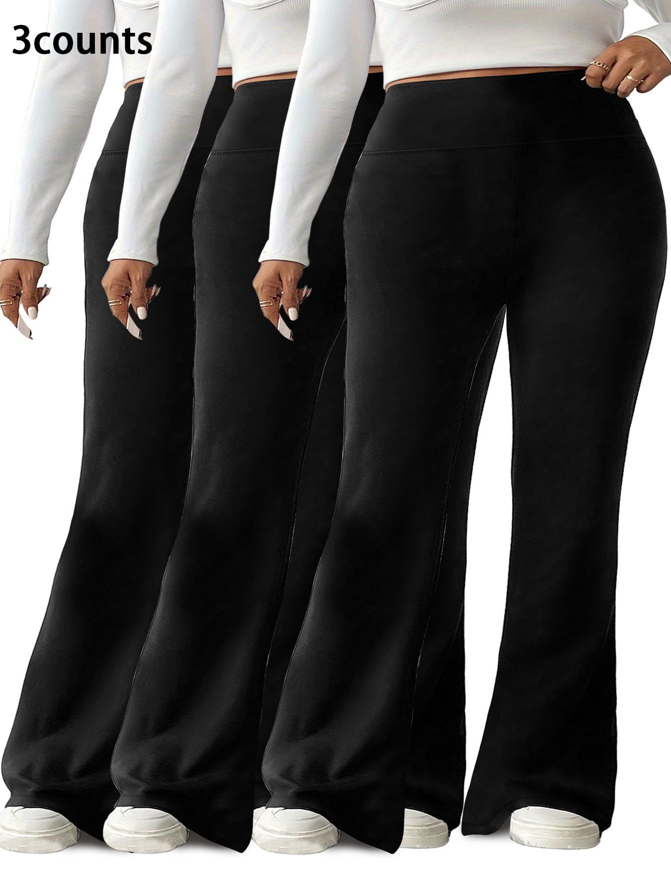 Plus Size Solid High Waist Flare Leg Leggings, High Waisted Leggings, Casual Comfy High Stretch Bell Bottom Trousers for Daily Wear, Women's Bottoms for Summer