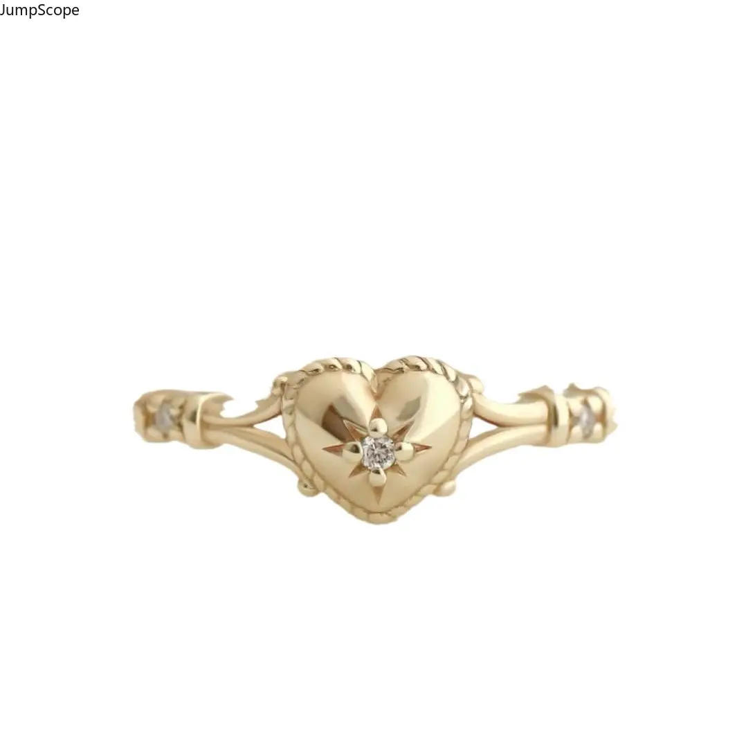 Tri-Color Heart Star Cubic Zirconia Ring, Gold Silver Rose Gold Plated Vintage Milgrain Split Shank Dainty Jewelry for Women Daily Wear & Promise Gift