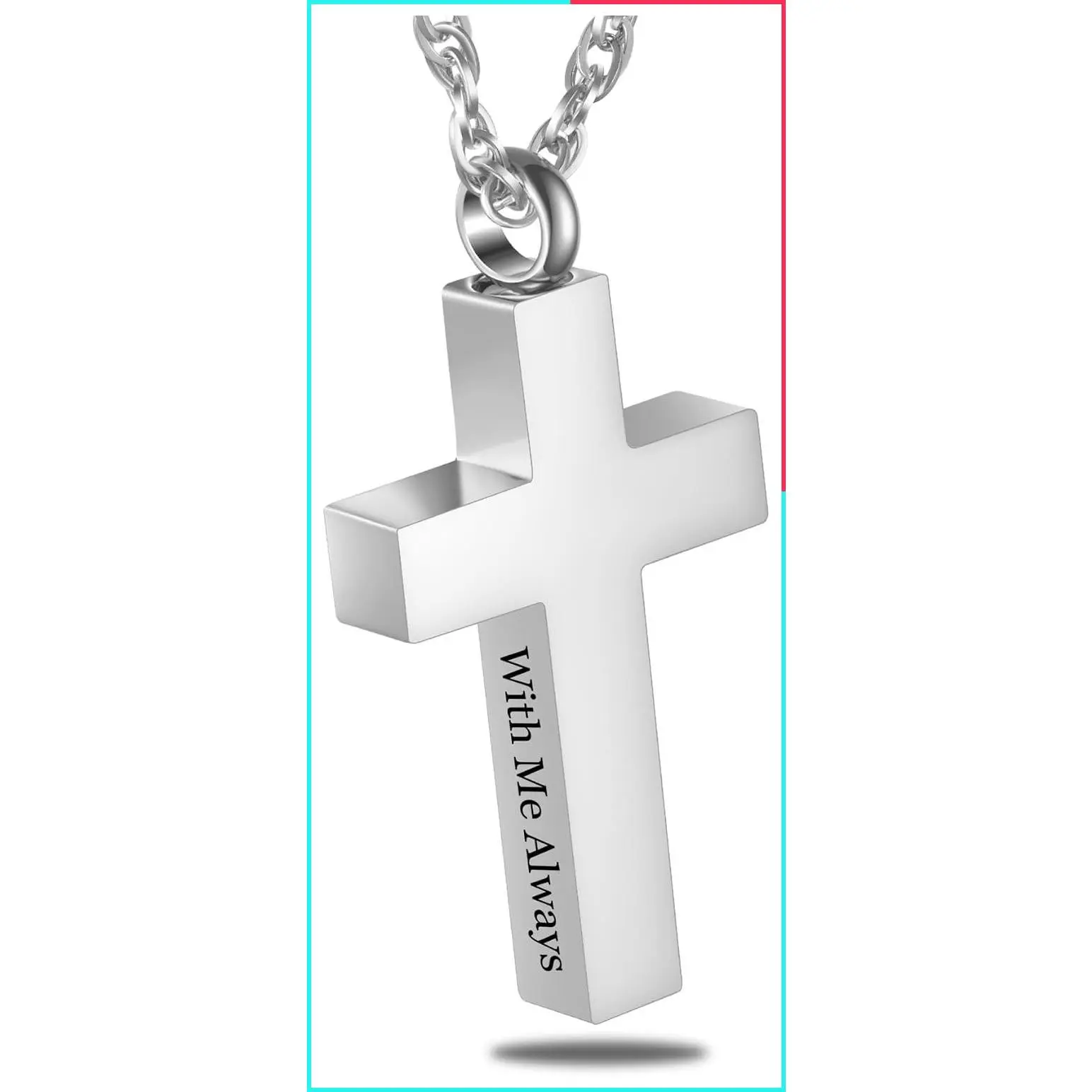 Cremation Cross Necklace for Ashes - Stainless Steel Urn Locket Pendant, Memorial Jewelry With Me Always
