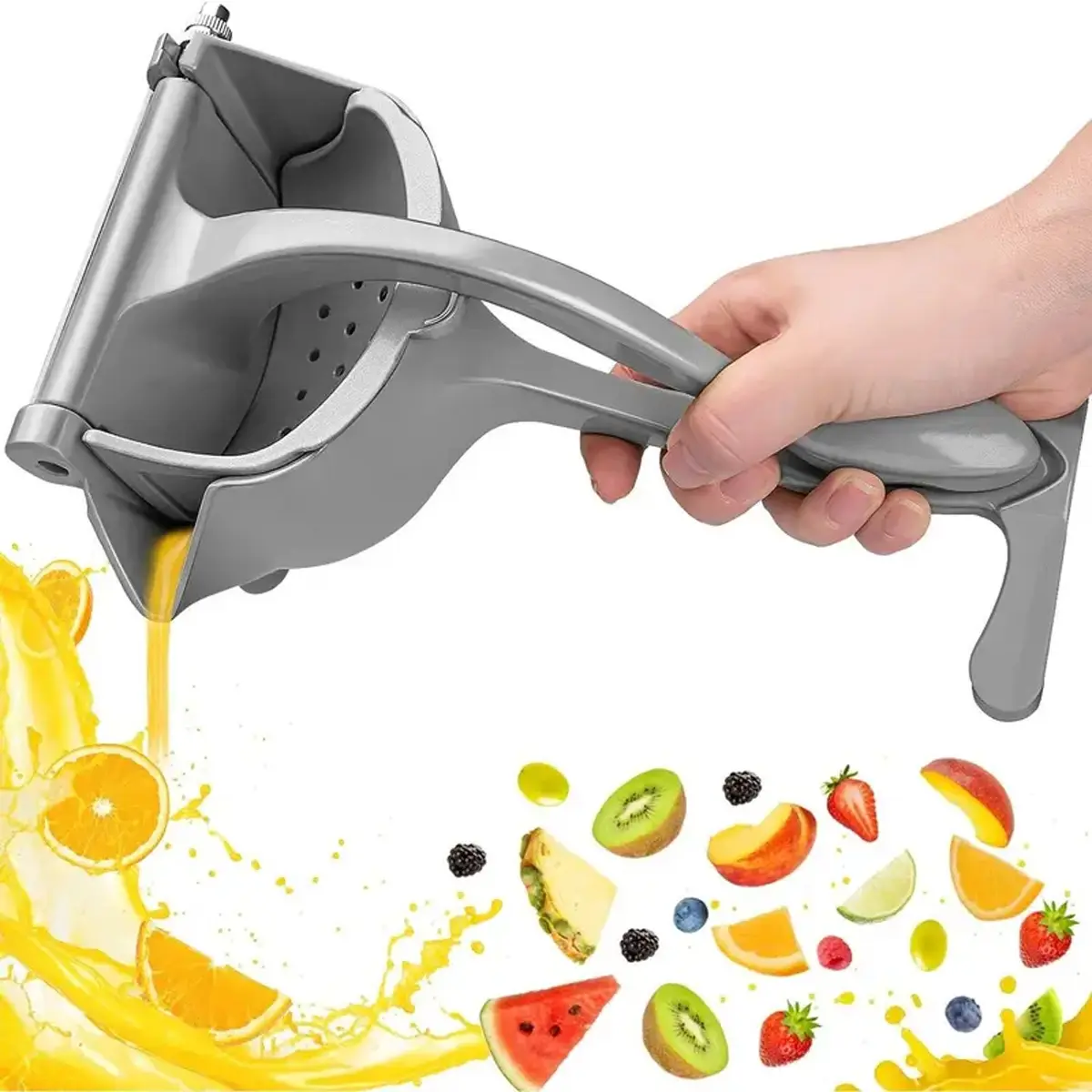 Large Capacity Manual Citrus Juicer, Stainless Steel & Glass Structure, Ergonomic Handle, Lever Mechanism, Easy to Clean