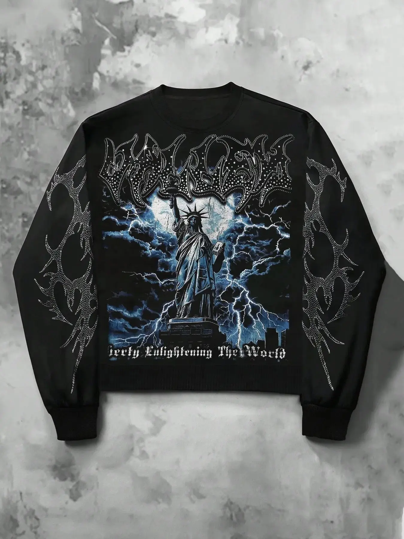 American Style Casual Men's Pullover Sweatshirt, Statue of Liberty Lightning Pattern, Letter Design, Home &, Perfect for Back-To-School Season