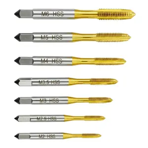 7 count Metric Spiral Point Tap Set, M2-M6 Titanium Coated 6542 HSS Machine Tapping Tool for Through-Hole, HRC62-64 Precision Threading ( Size)