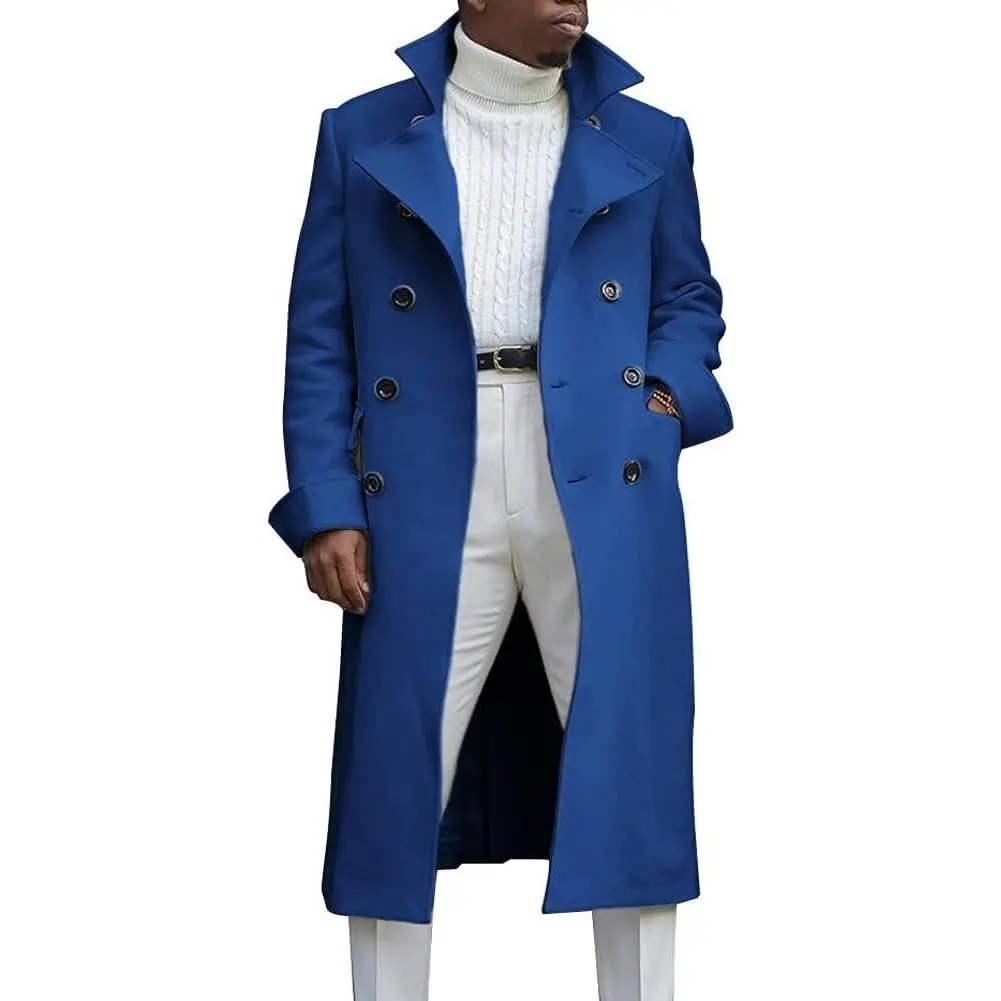 Men's British Style Double Breasted Heavyweight Mid Long Wool Pea Coat