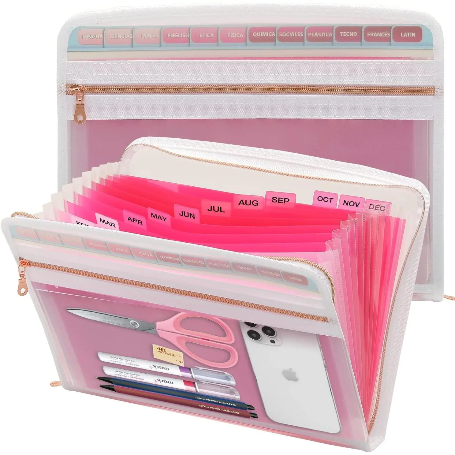 13-Pocket Polypropylene Zippered Expanding File Folder - Accordion Organizer with Tabs, Labels for Letter-Size A4 Document Storage, Office Filing Supplies (Letter/A4)