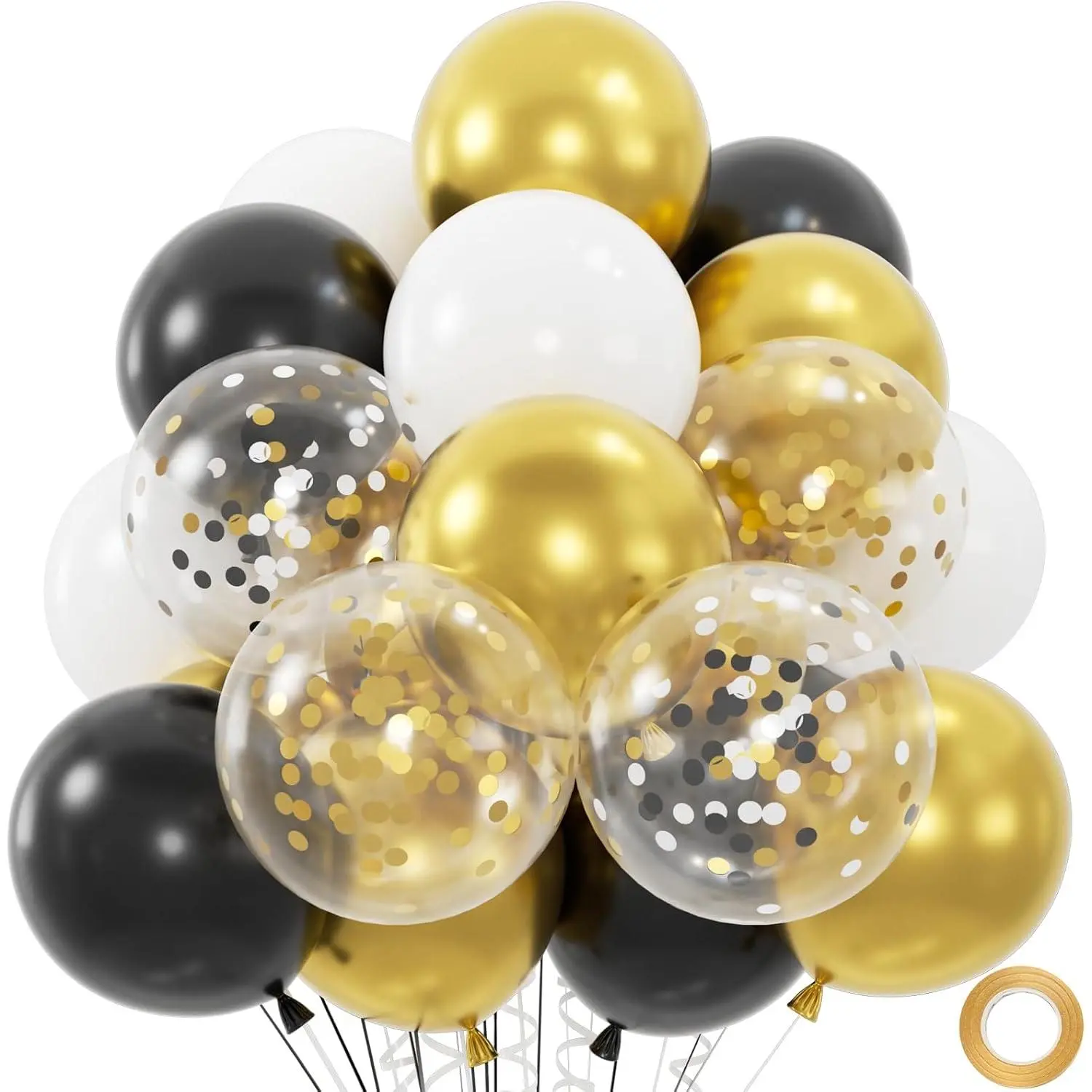 50 count Black  and White Balloons with 12inch Metallic  and Black Confetti Balloons for Class of Graduation, 30th 40th 50th Birthday Party Decoration
