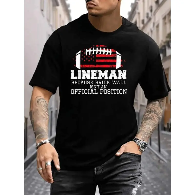 PAYEAH Football Lineman Letter Print Men's Pure Cotton TShirt,,, Premium Quality, Comfortable Fit