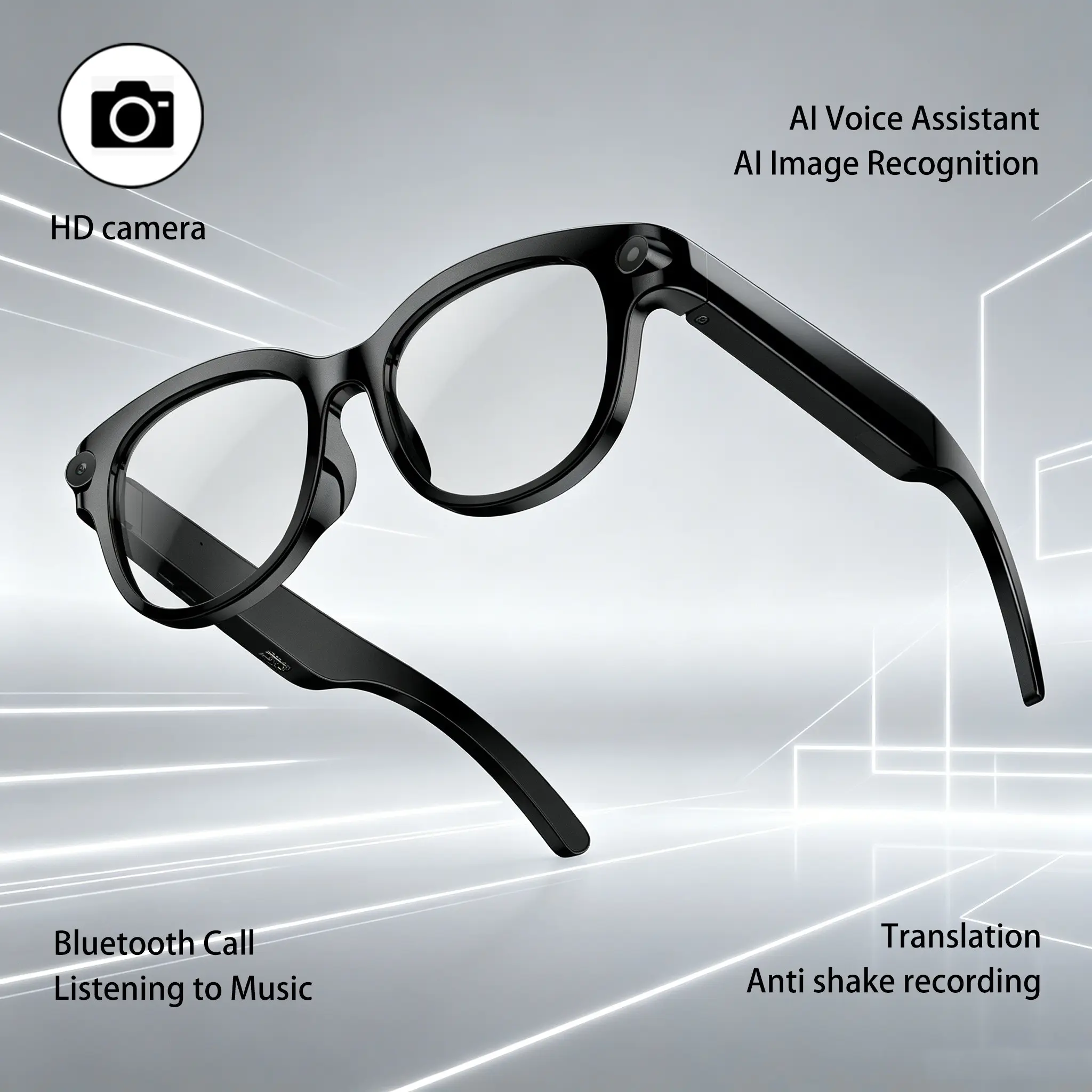 M89 Smart Ai Glasses with HD Camera, Real-Time Translation, Voice Assistant, Ai Image Recognition, Wi-Fi Transmission, Ideal for Meetings, Travel, Driving