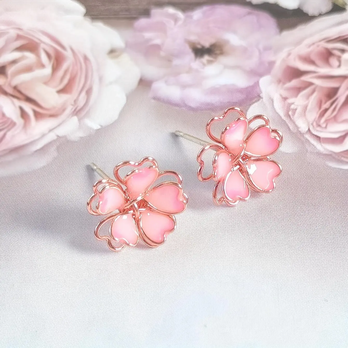 Women's Elegant 3D Cherry Blossom Earrings - Cute Floral Design Female Fashion Jewelry Set with Exquisite Details, 3D Shape