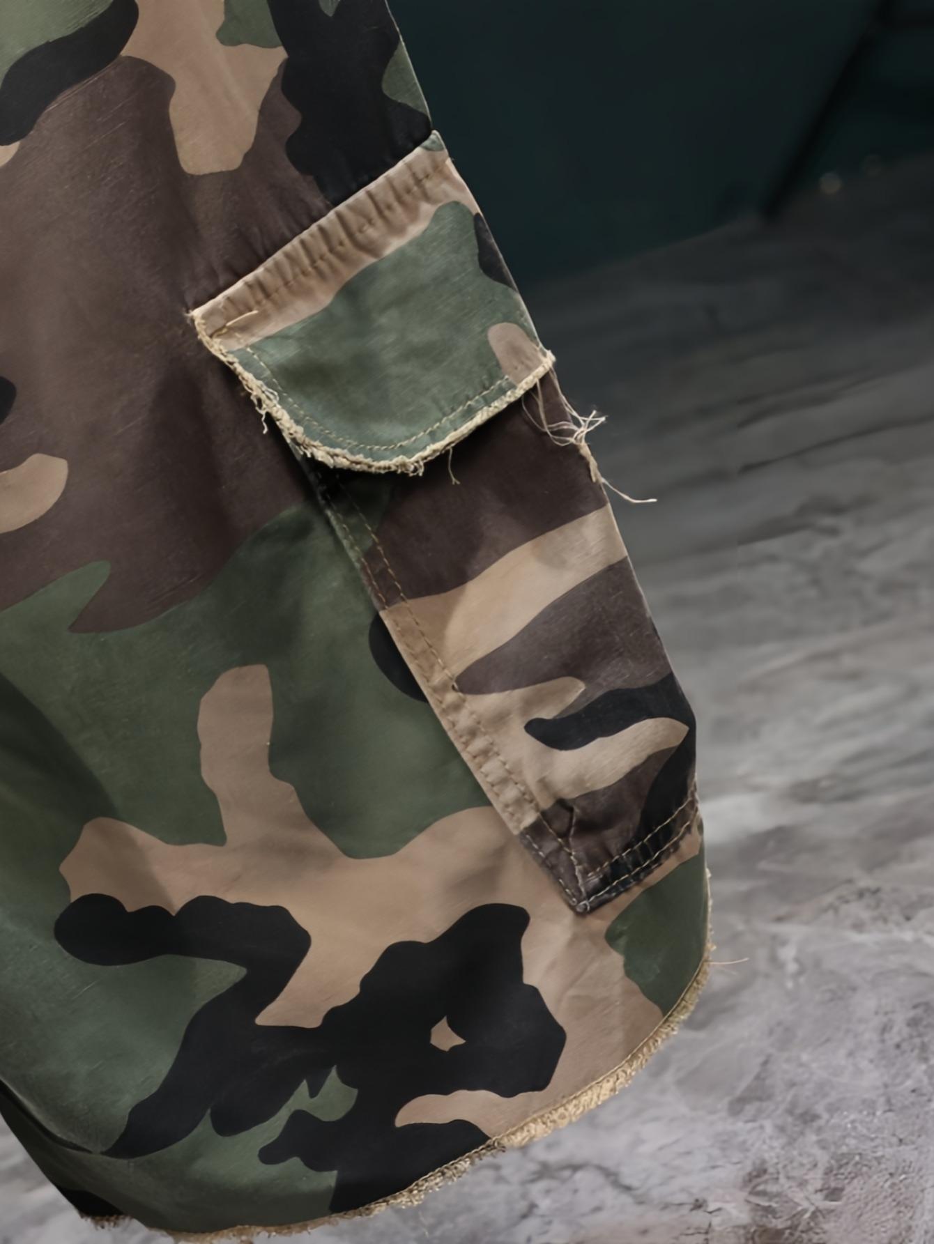 Camouflage High-Cotton Cargo Shorts | Distressed Streetwear Bottoms