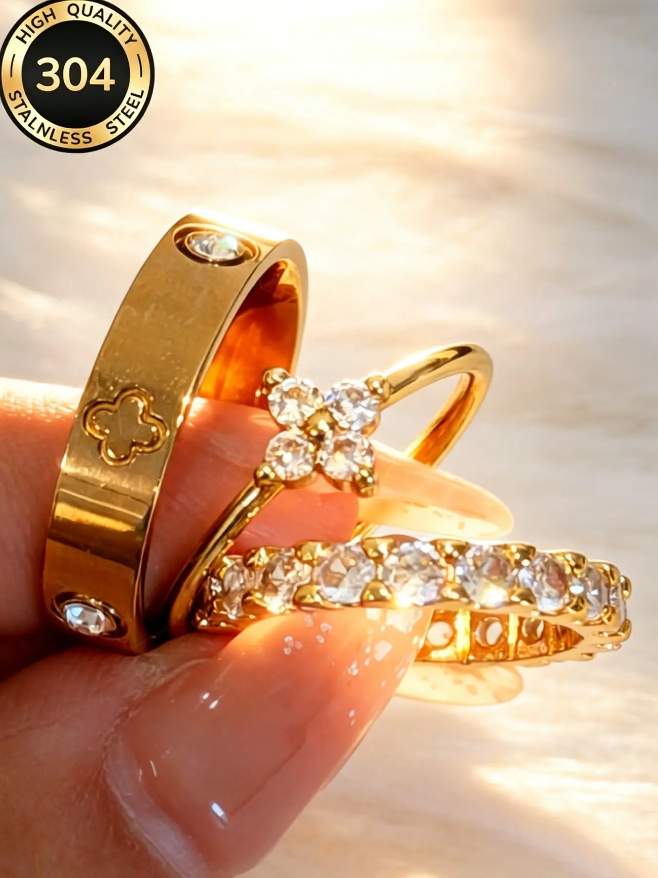 2026 New 14k Fashion Creative Summer Women's Shiny Square Diamond Fashion Rings, Waterproof Stainless Steel, Perfect for Daily Wear, Party, Mother's Day, Valentine's Day Gift