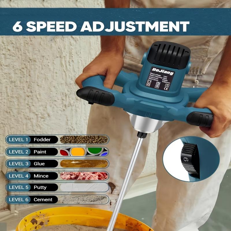 Cement mixer, 2100W, 6-speed adjustment, 110V handheld mud mixer, heavy-duty electric concrete mixer, suitable for mixing mortar, paint, grout, plaster, thin-layer coatings, feed, etc