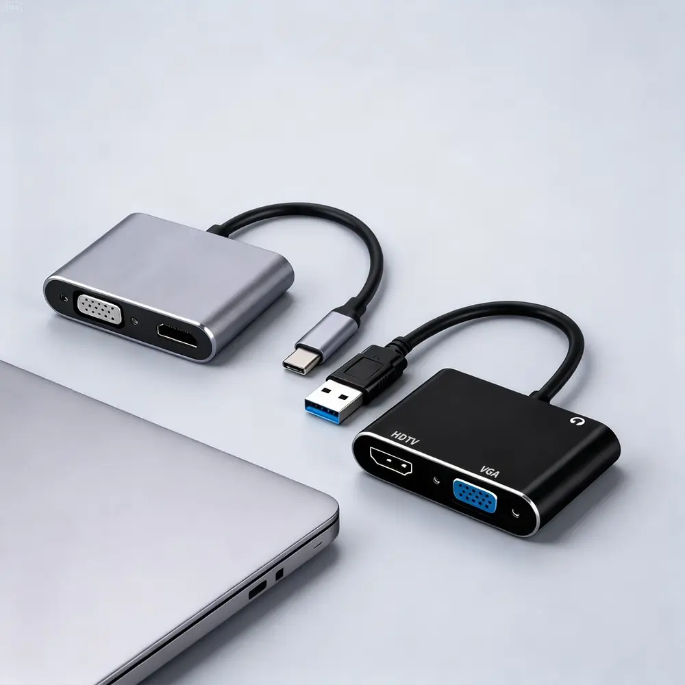 USB 3.0/Type-C to HDMI Vga Adapter with 3.5mm Audio Port, Dual Monitor Display Converter, USB to Hdtv Vga Splitter for Laptop Desktop PC Projector