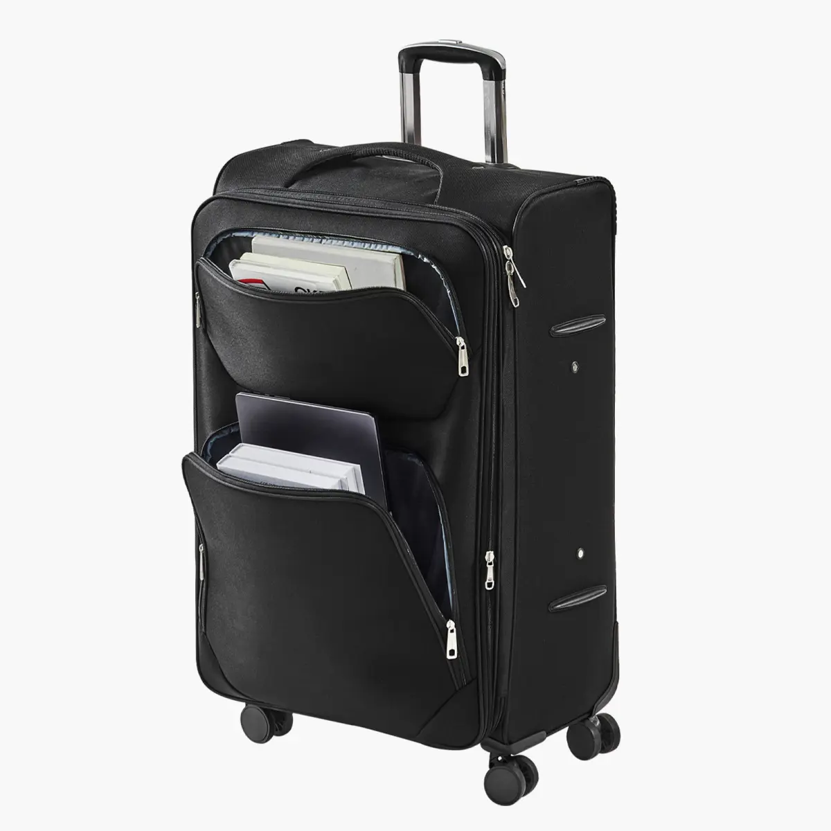 [Fahuac] 28-Inch PCABS Softside Expandable Luggage with 4 Spinner Wheels, Durable Oxford Fabric Twill High-Capacity Large Checked Suitcase with TSA Lock, 19.7 x 13.0 x 31.9 Inches, Black, 4 Wheels, 360° Spinner Wheels
