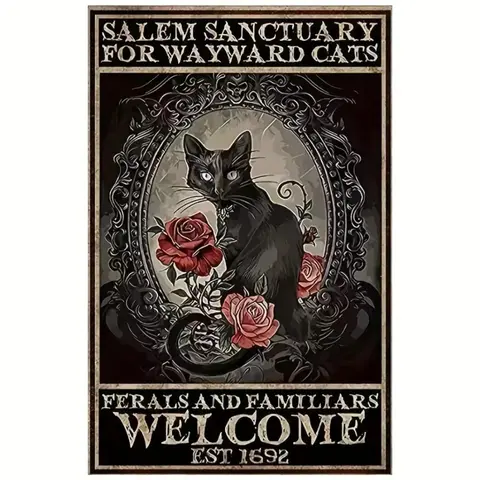 Salem Sanctuary for Wayward Cats Metal Tin Sign, Vintage Plaque Rustic Design Decorative Wall Art, Garden Decoration Supplies for Home Garden, Home Ornaments, Home Decor Products