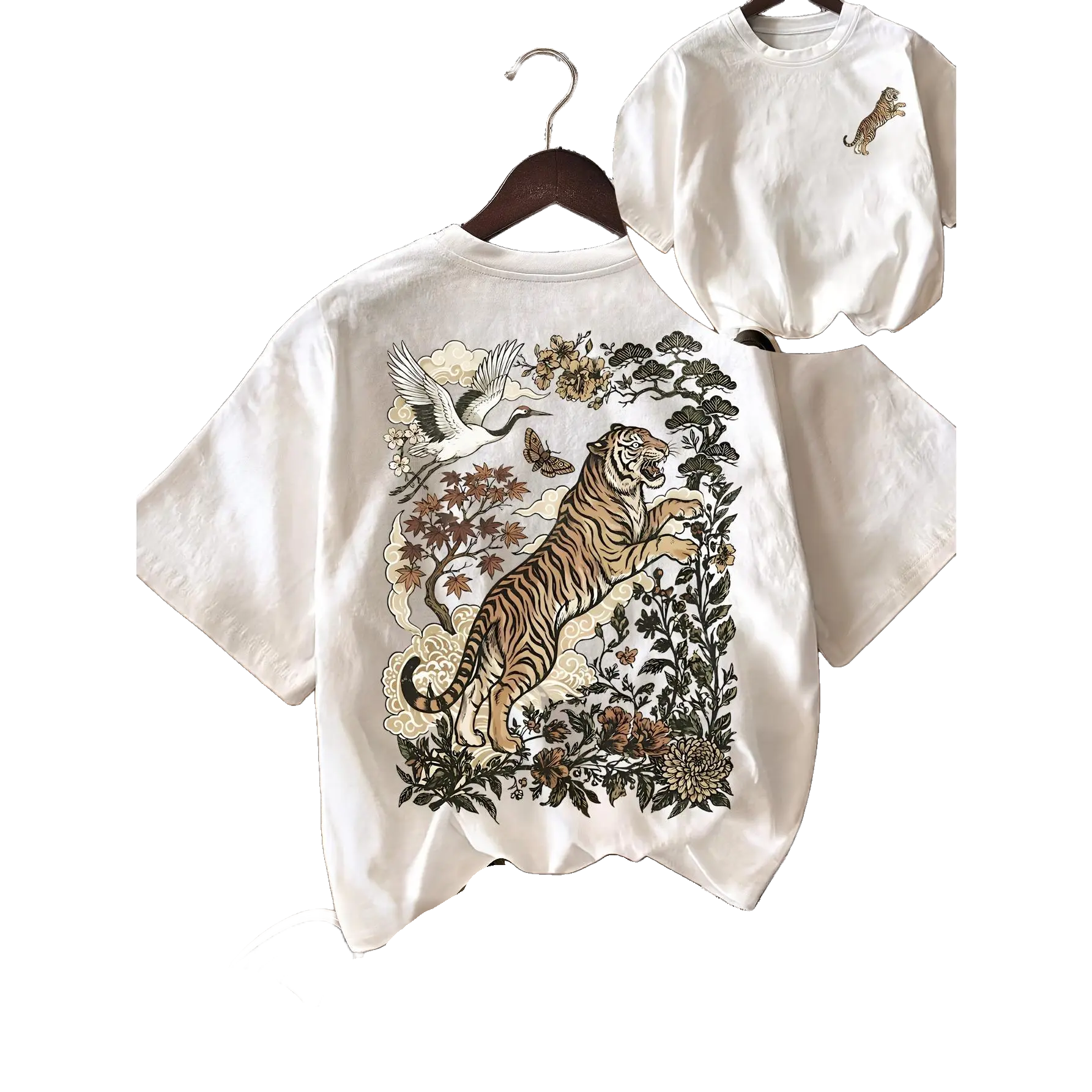 Retro Tiger T-Shirt, Animal Gift For Tiger Lover,Linocut Style, Boho, Graphic Tee, Graphic Tees For Women, Summer Clothes For Women, Women'S Casual Crew Neck Short Sleeve T-Shirt,Summer Graphic Tees