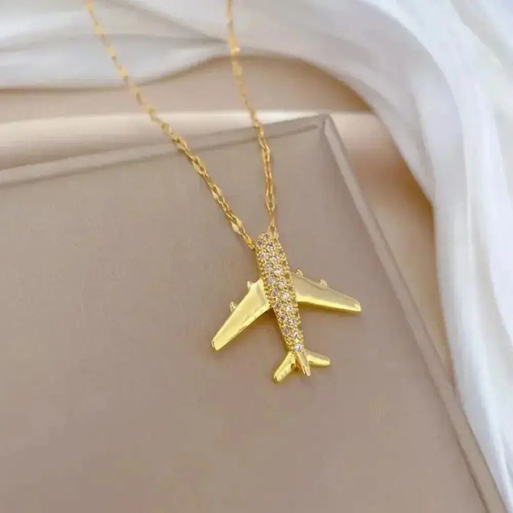 Women's Gold Plated Starry Sky Airplane Exquisite Pendant with Gold Statement Chain - Fashion Necklace, Sports & Outdoor Enthusiast Gift Jewelry