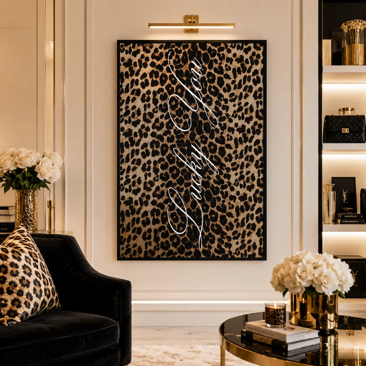 "Lucky You" Leopard & White Poster Print, Modern Wall Artwork Decoration for Hallway & Room, Ideal Home Decor Gift, Leopard Wall Art, Animal Print Decor, Lucky Poster, Coquette Room Decor, Room Decor Wall Art Poster, Canvas Prints