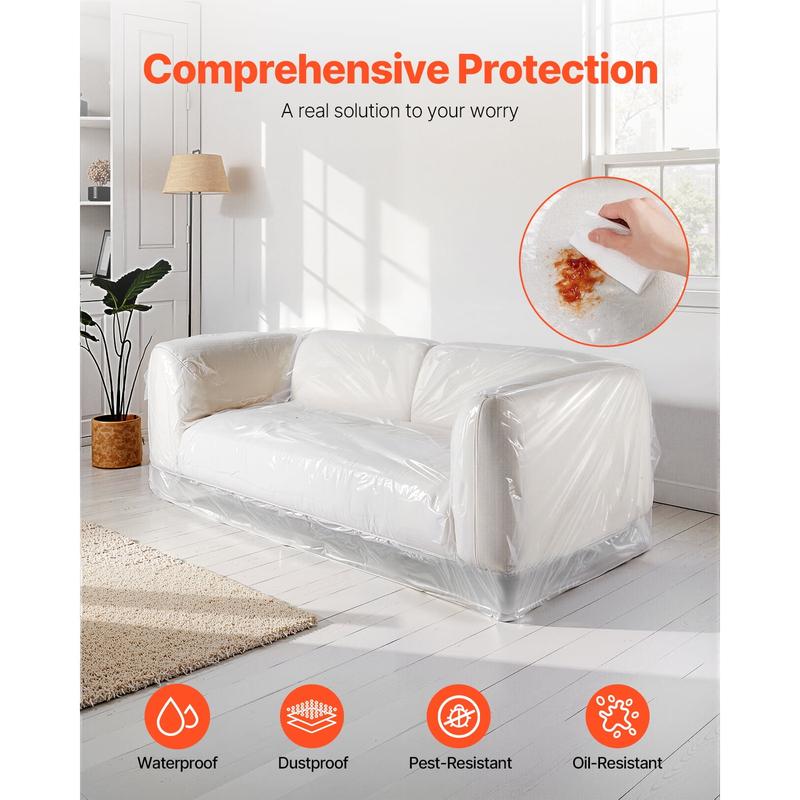 Transparent Heavy Duty Plastic Sofa Cover, 4 Mil LDPE Couch Protector, Waterproof Dust & Scratch Resistant Furniture Bag for Moving, Storage, Renovation, 92 x 62 x 42 Inches