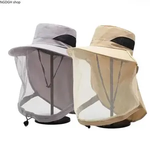 UV Protection Mesh Face Net Sun Hat Breathable Bug Proof Bucket Hat Outdoor Fishing Camping Gardening Summer Travel Hat For Men Women