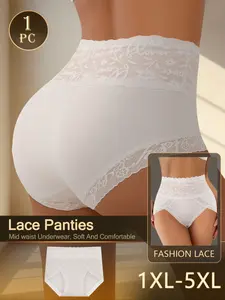 QUASTI Plus Size 1 Pc Women’s Mid Waist Lace Panties – Soft Breathable Nylon Seamless Underwear, Lightweight Stretch Everyday Briefs (1XL-5XL)