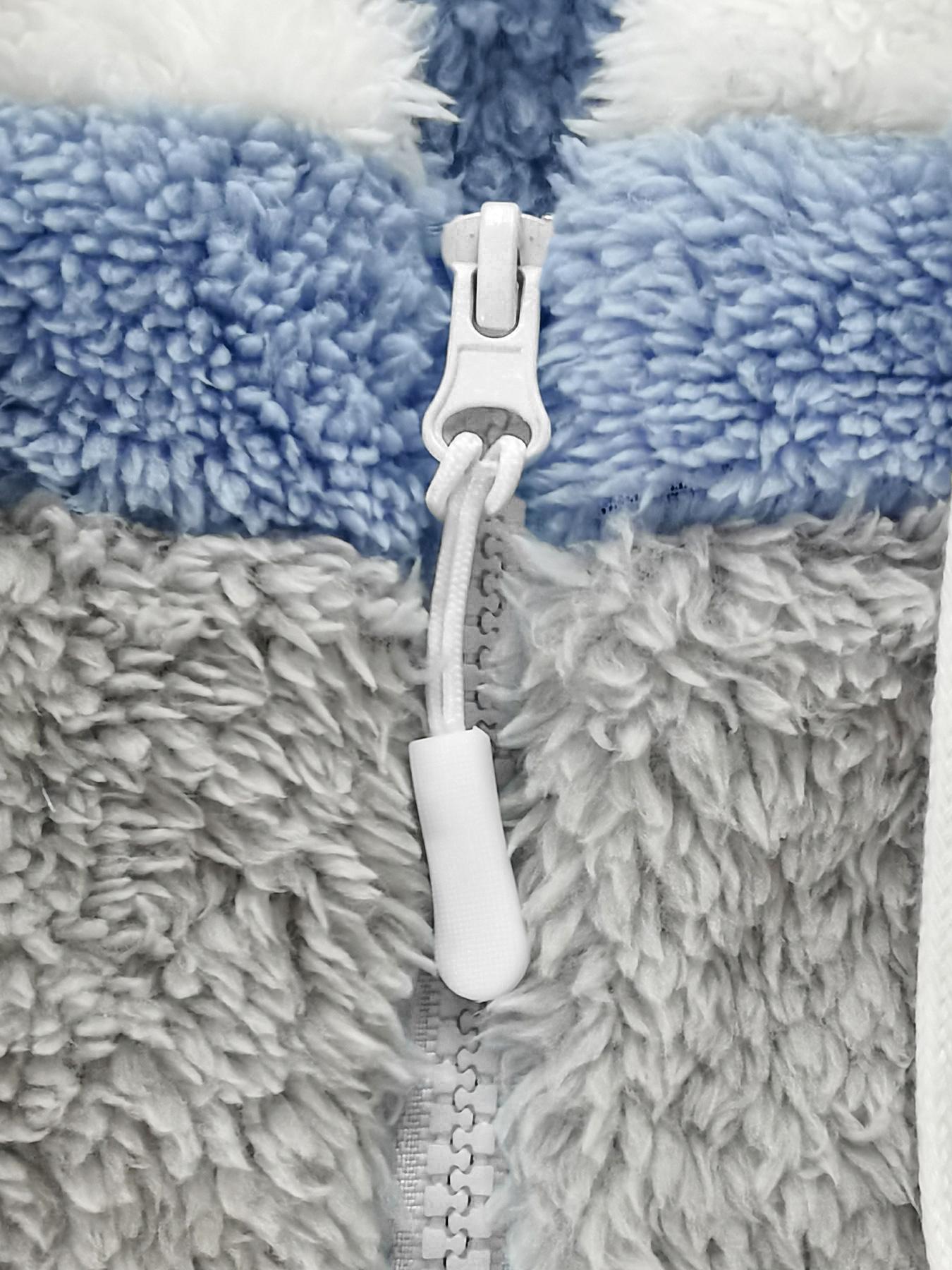 Women's Colorblock Drop Shoulder Hooded Polar Fleece Coat, Fashion Casual Long Sleeve Zip Up Warm Trendy Outerwear For Daily Outdoor Wear, Women's Clothing, Jackets