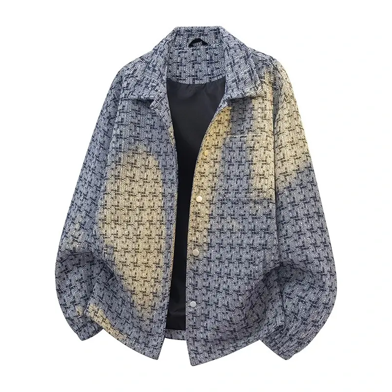 Men's Plaid Coats, Vintage Gradient Tweed Lapel Jacket, Casual Long Sleeve Menswear for Spring & Autumn Streetwear, Tweed Jacket, Gradient Plaid, Tops, Checked, Cold Wash, Polyester Mix, Smooth Linings