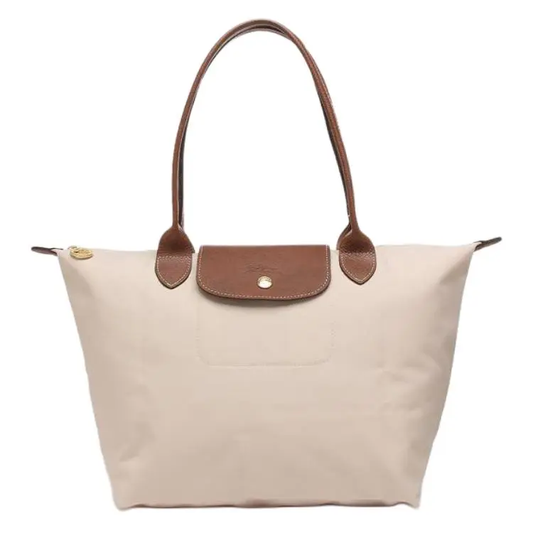 Longchamp Le Pliage 28 Medium Tote Bag for Women, Canvas Foldable Handbag with Snap and Zip Closure, Paper Color