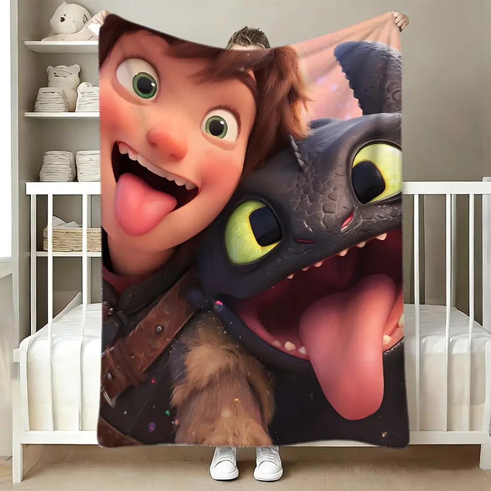 How To Train Your Dragon Hiccup Toothless Selfie Flannel Throw Blanket Cartoon Soft Fleece Blanket