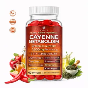 8-IN-1 Cayenne Metabolism Support Supplement – 5000mg – with Green Tea, Apple Cider Vinegar & Chromium for Daily Metabolic Support - 60 Softgels
