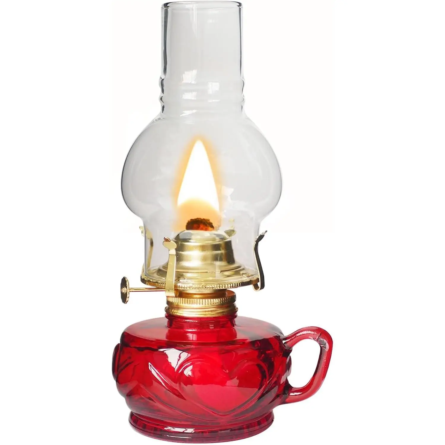 Large Rustic Vintage Antique Kerosene Oil Lamp Lantern Clear Glass Red for Indoor Home Decor Lighting