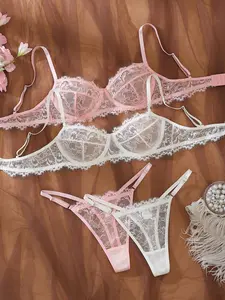 Sexy Lace Push-Up Bra and Thong Set, Breathable and Comfortable, All-Seasons Fashion Lingerie Underwear, Trendy Two-Piece