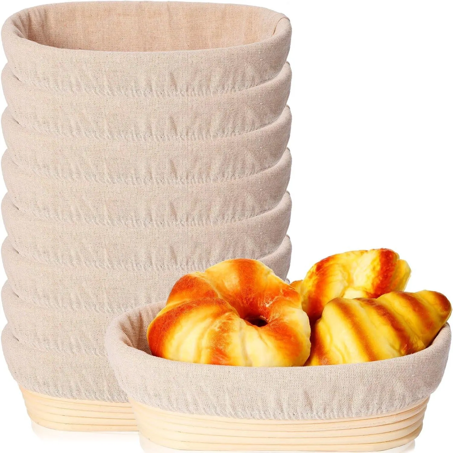 Oval Banneton Bread Proofing Basket Set of 8, Sourdough Bread Baking Bowl Kit with Cloth Liners and Dough Scrapers Natural Rattan Banneton Sourdough Bowl Basket for Bakers(10 Inch)