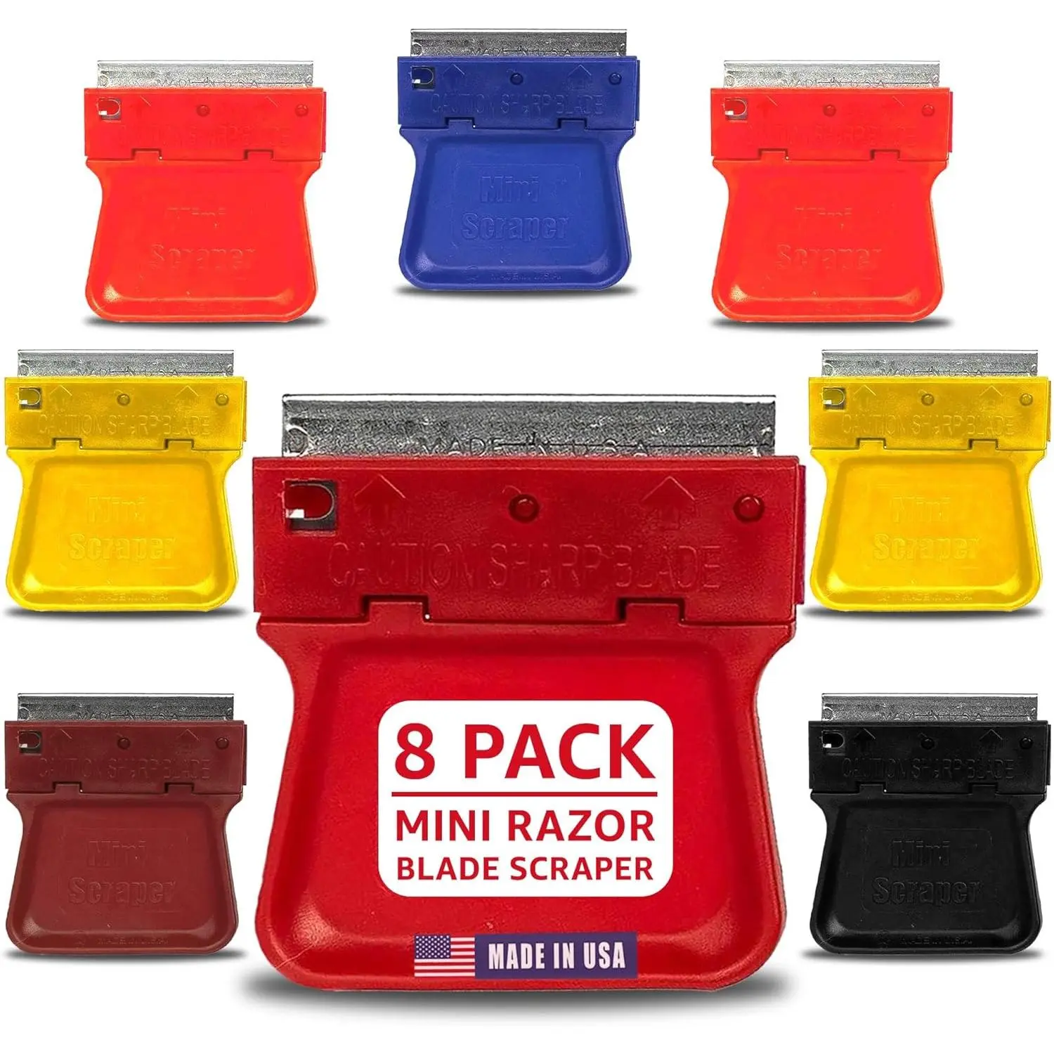 MINISCRAPER® Original Plastic Razor Scraper – 8 Pack Multi‑Surface Tool | Safe plastic razor scraper removes stickers, labels, adhesive and grime; durable USA‑made 8‑pack