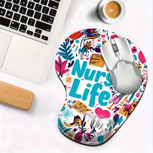 Colorful Nurse Life Mouse Pad with Cushion Wrist Rest, Ergonomic Gel Desk Mat for Computer Laptop, Medical Doodle Stethoscope Syringe Design, Non-Slip Pad Aesthetic Desk Decor Gift for Nursing Students