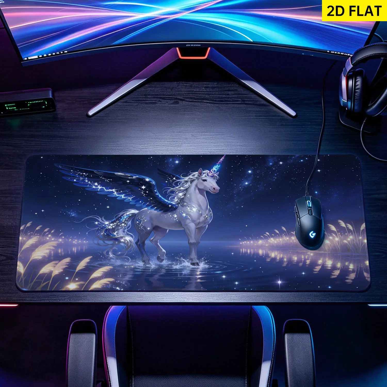 Extra Large fantasy unicorn night sky design Mouse Pad,Non Slip Rubber Pad,Desktop Decoration Drotection Pad,Washable,Lock Edge Multi Size,Premium Multipurpose Mousepad For Home,Office,Gift for Family and Friends