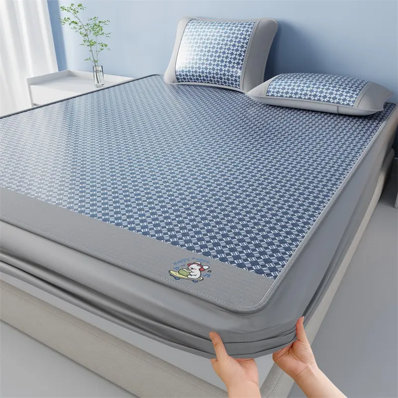 3-Piece Ice Silk Cooling Bed Sheet Set, Includes 1 Fitted Sheet & 2 Pillowcases, Machine Washable，59*78.7in/150*200cm，70.8*78.7in/180*200cm, Perfect for Hot Summer Nights, Breathable Durable Bedding