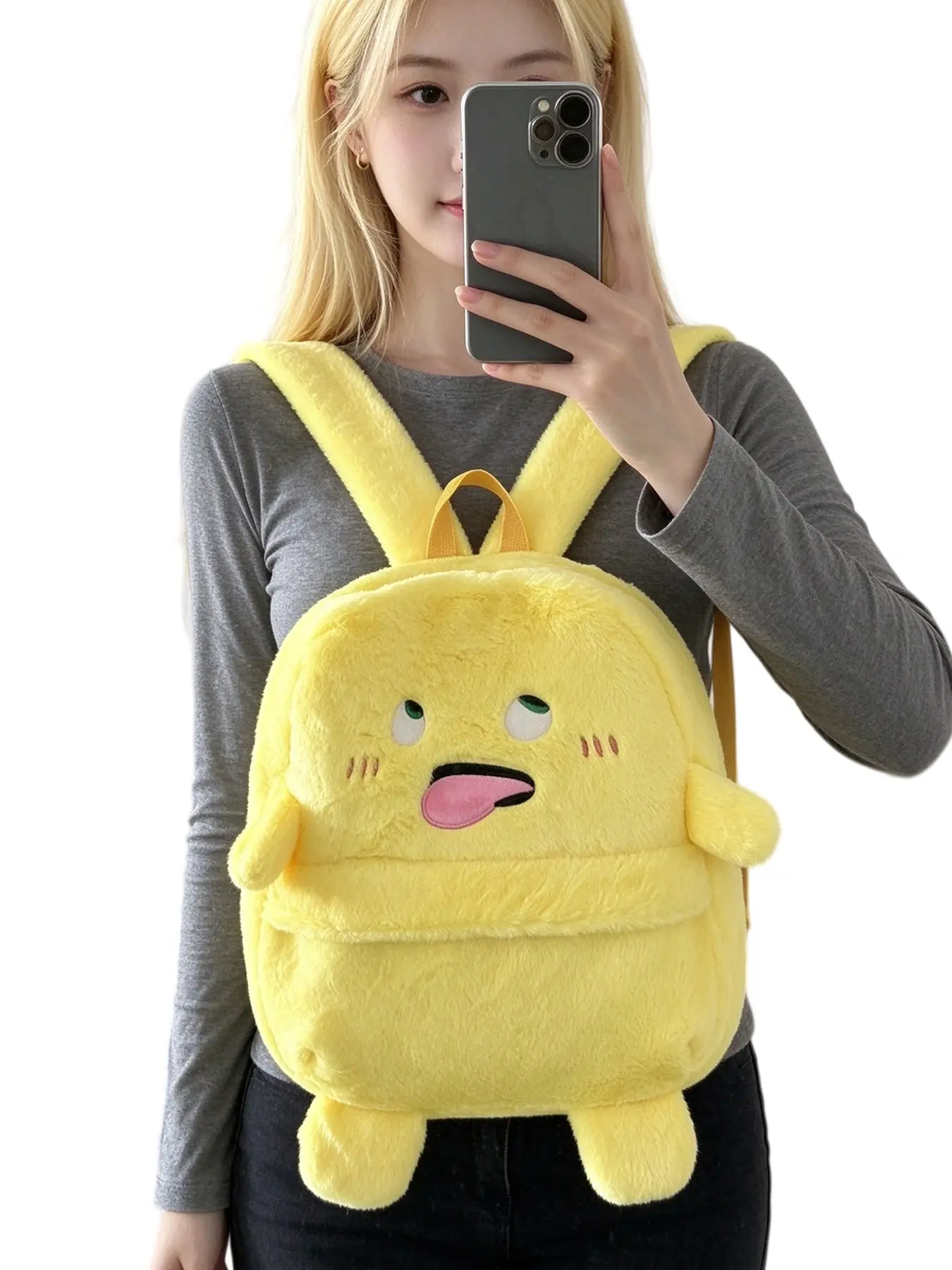 Cute Yellow Plush Dragon Backpack, Cartoon Bag for Girls, Holds Books, Umbrella & Water Bottle, Front Pocket for Phone, Coins and Keys, Daily Commute, Travel, Birthday Gift