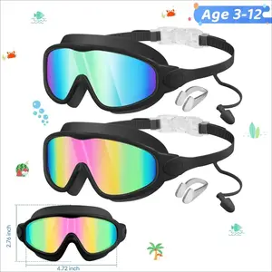 Kids Wide-View Swimming Goggles – Anti-Fog, UV Protection, Waterproof Swim Goggles with Earplugs & Nose Clip for Ages 3–12+