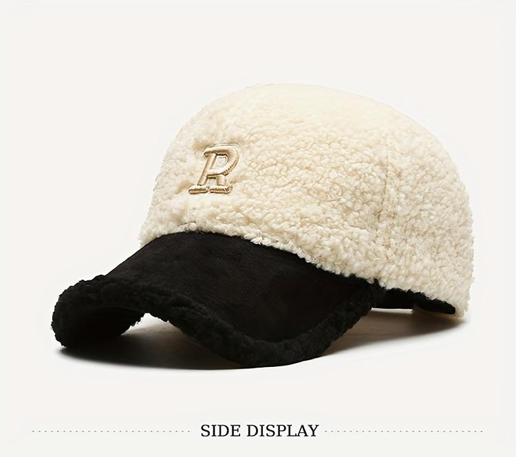 Letter R Teddy Plush Warm Baseball Cap Fashionable Versatile Duckbill Hat