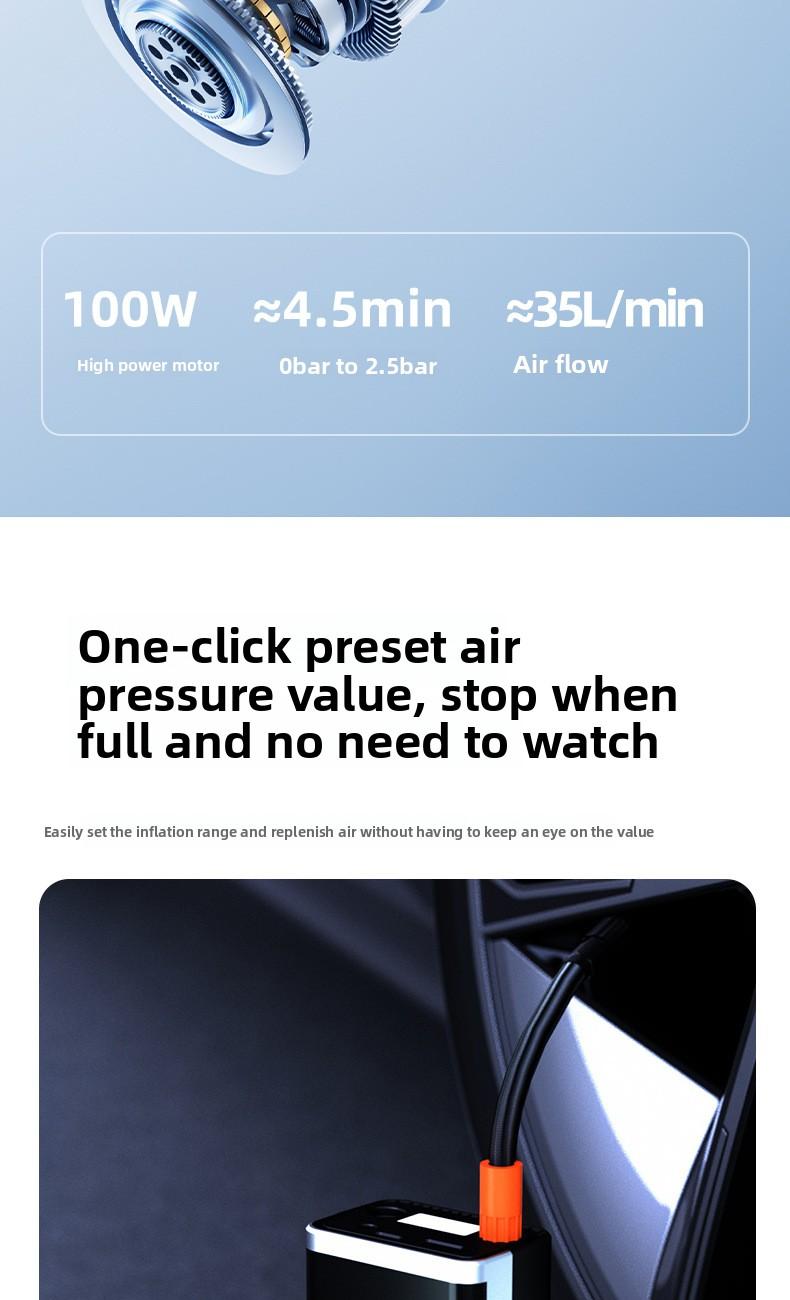 Wireless Portable Smart Electric Tire Inflator, Rechargeable Air Compressor Pump for Car, Off-Road Vehicle, Bicycle and Motorcycle