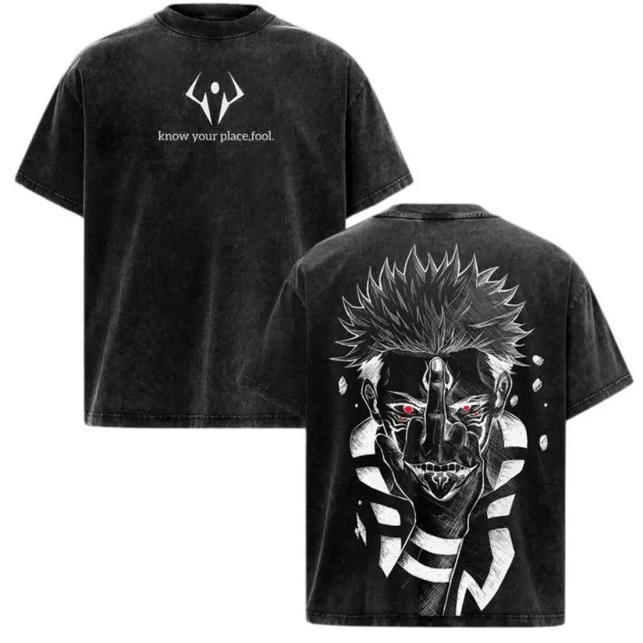 Ryomen Sukuna Jujutsu Kaisen Washed Shirt Anime Oversized Vintage Graphic Tee Heavy Cotton Top Streetwear Menswear JJK Dress Love Jujutsu Kaisen anime merchandise