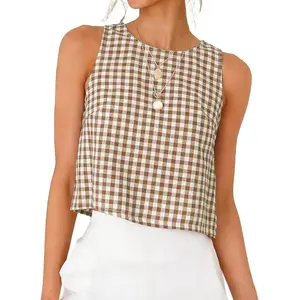 Womens Gingham Crop Tank Tops 2026 Spring Summer Sleeveless Vest Top
