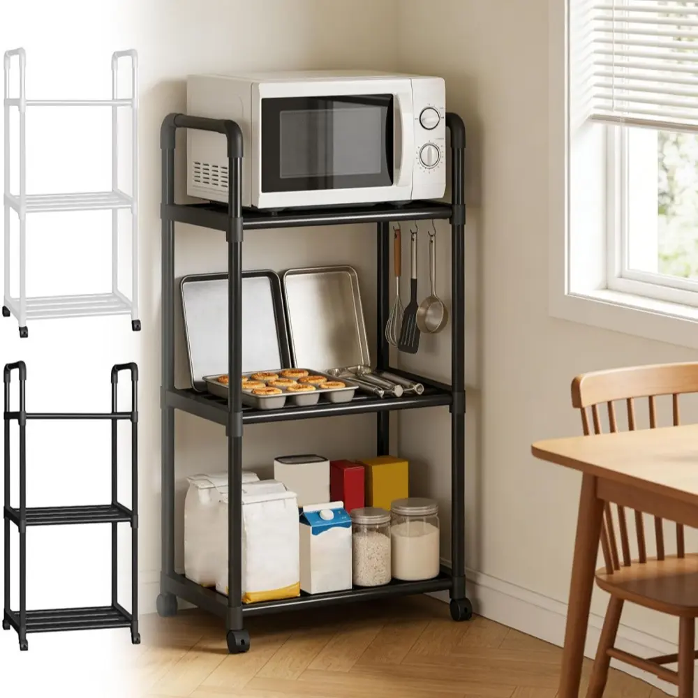 [Birthday Housewarming Gift] 3-Tier Kitchen Storage Rack With Casters, Microwave Stand, Narrow Shelf, And Vertical Tiered Metal Shelving Unit. For Organizing And Storing Items In Kitchens, Living Rooms, Bedrooms, Laundry Rooms