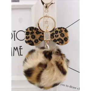 Leopard Print Bow Shaped Bag with Pom Pom Keychain, Plush Faux Fur Car Accessory, Creative Gift Idea for Girls, Keychain for Bags, Keychain Kawaii, Keychain For Purse, Keychains Cute