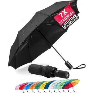 Windproof Travel Umbrella, Small Water-Resistant Automatic Folding Umbrella for Rain and Sun, Light, Compact and Portable for Women & Men, Fits Car & Backpack