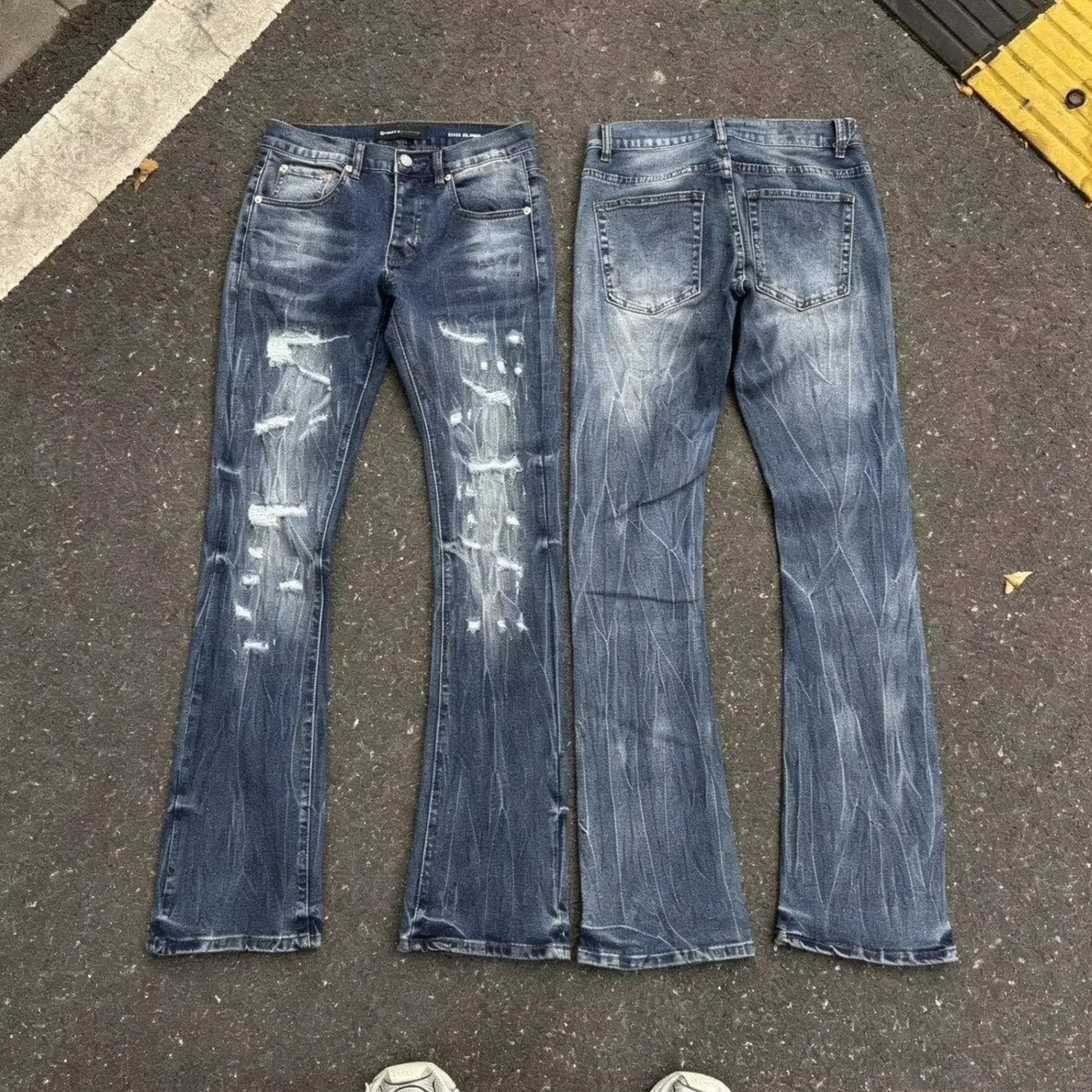 Men's High Cotton Slim Fit Bootcut Jeans, Vintage Blue Wash Scratch Ripped Distressed Denim Pants for Hip Hop Streetwear Casual Daily Outfits
