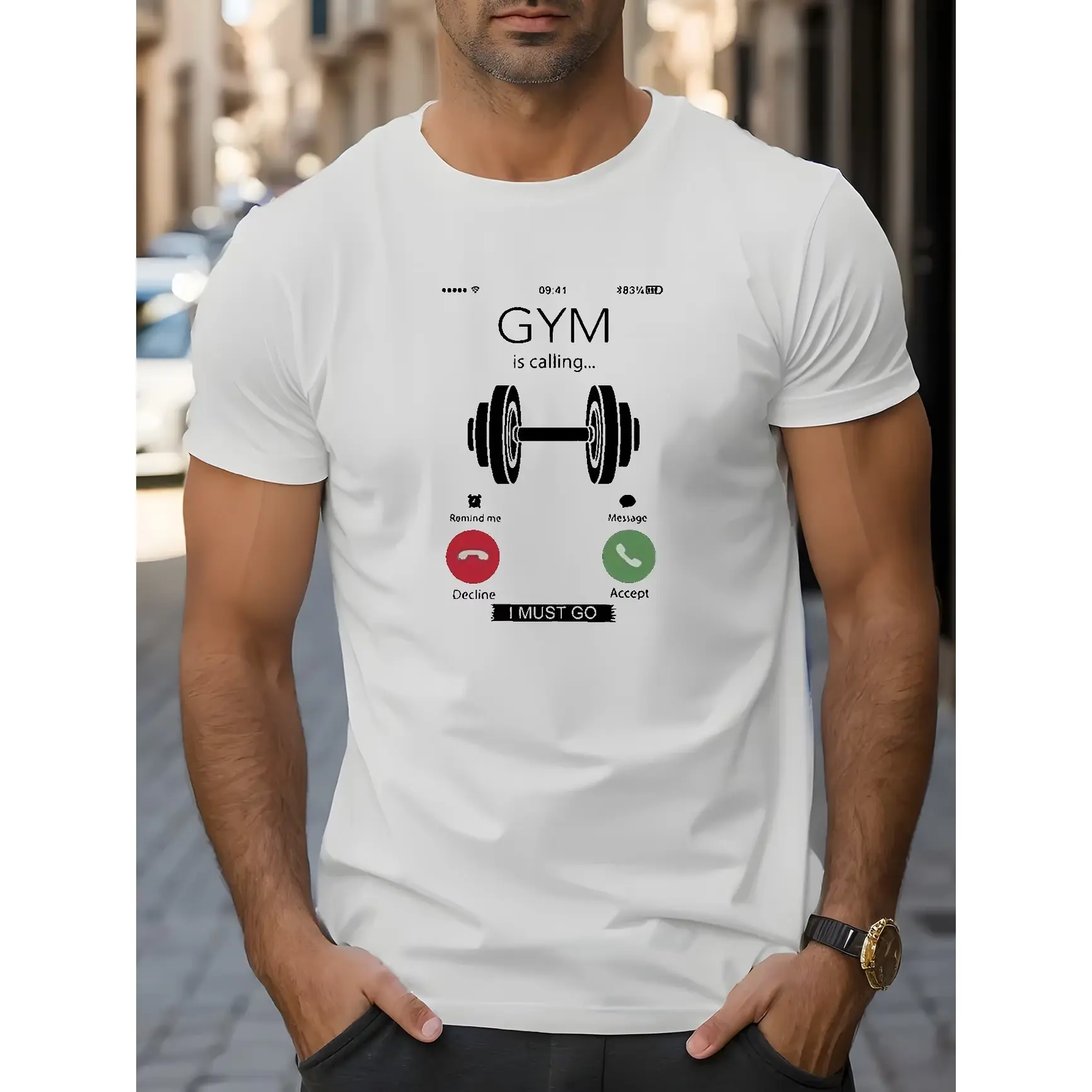 Men's Oversized Breathable Cotton Graphic T-Shirt - Menswear Tops, Short-Sleeve, Gym Incoming Call Dumbbell Motivation Design, Summer Vibes Humor Outfit, Ideal Valentine Gift For Fitness Lovers, Round Neck