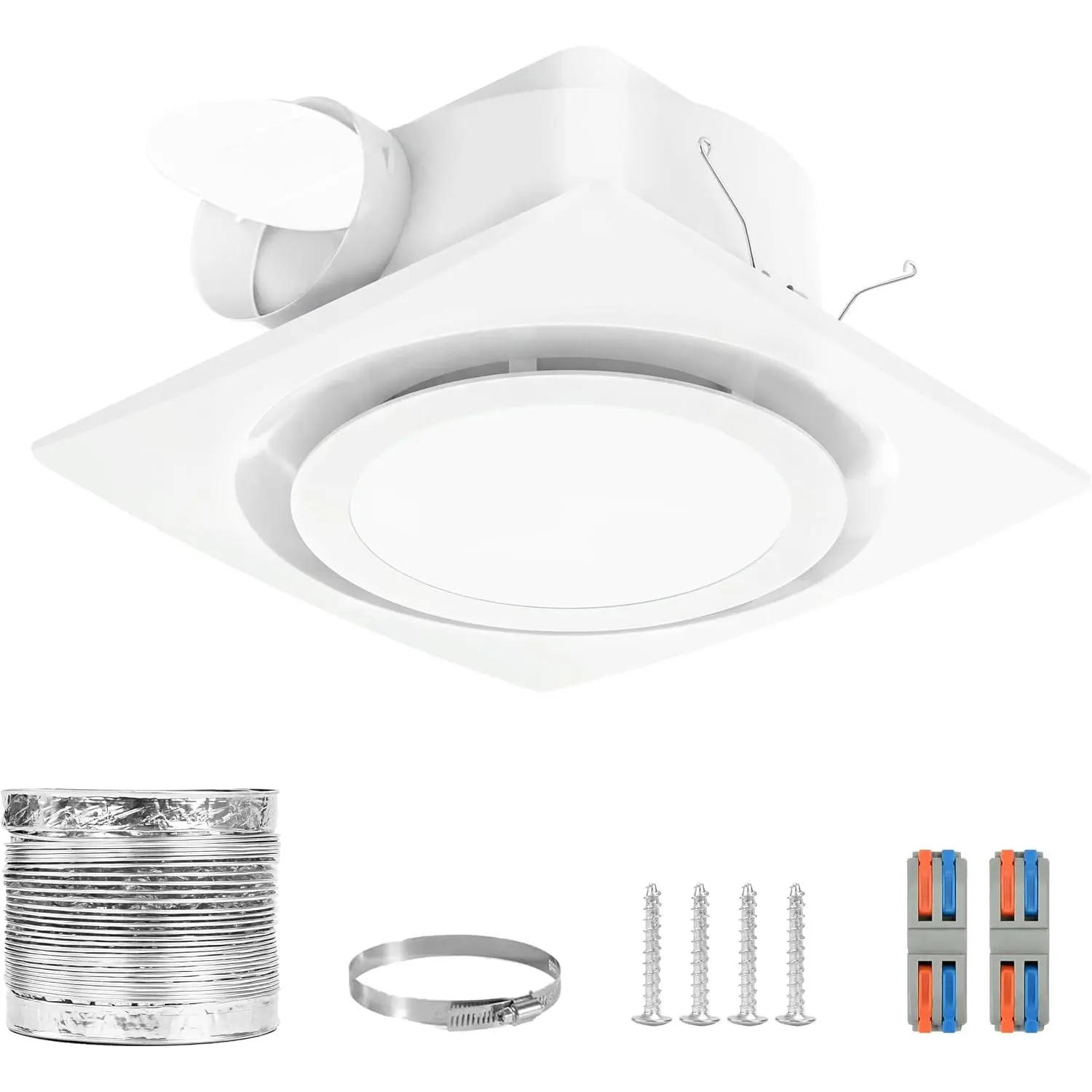 Bathroom Exhaust Fan with Light, 140 CFM 1.0 Sone Quiet Bathroom Fan Light Combo, 12" Panel with Round LED, Fits 10" x 10" Ceiling Opening, 4" Duct, 6500K 1200LM LED,  Fan & Light Controls