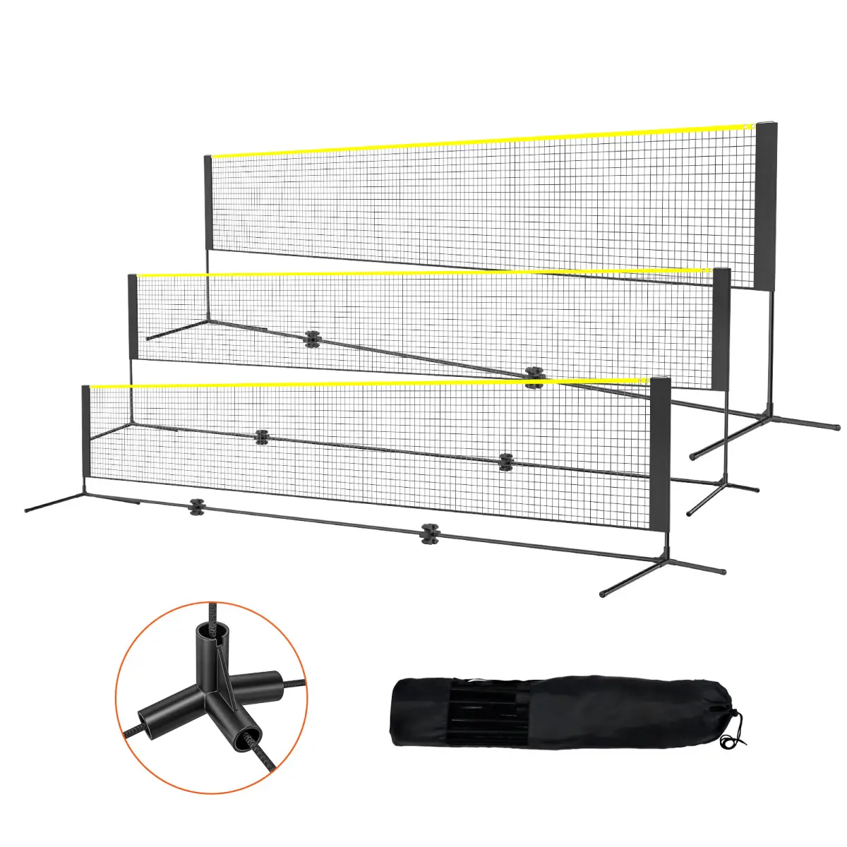 Badminton Net, Height Adjustable Volleyball Net, 17ft Wide Foldable Pickleball Net, Portable Easy Setup Tennis Net Set with Poles, Stand and Carry Bag, for Kids Backyard Game Indoor Outdoor Use