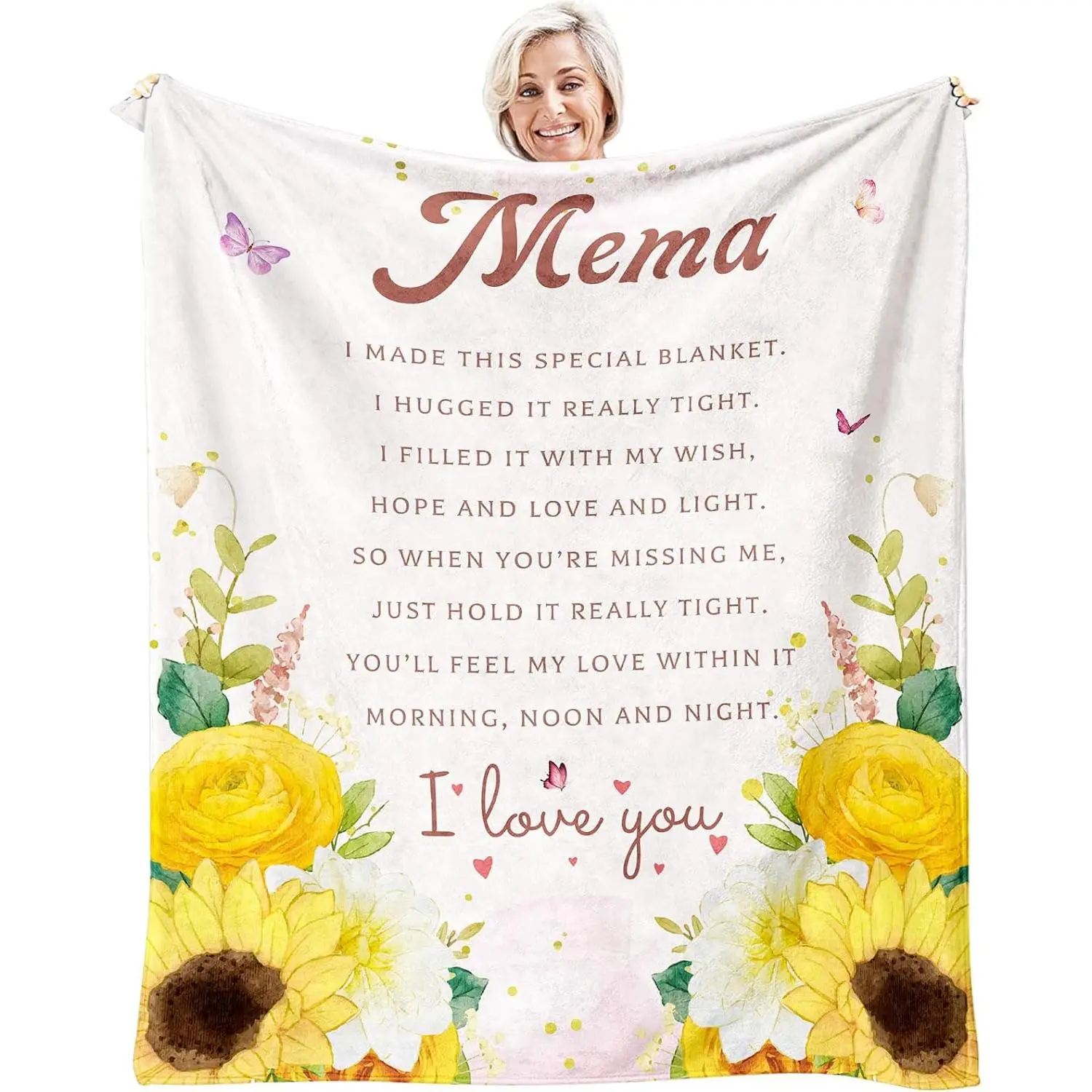 Mothers Day Mema Gifts - Gifts for Mema Mother's Day - Mema Gifts from Grandchildren - Birthday Gift for Mema Sunflower Flannel Throw Blanket 60" x 50"